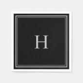 シンプルクラシックブラックとグレーモノグラム スタンダードカクテルナプキン (正面)