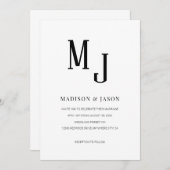 シンプルクラシックブラックローマンモノグラム結婚ズ 招待状 (正面/裏面)