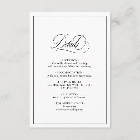 シンプルクラシックブラック&ホワイト結婚ズ詳細 エンクロージャーカード (正面)