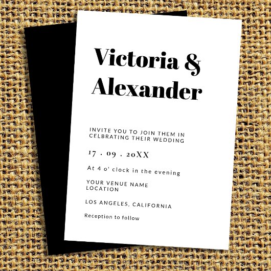 シンプルクラシックブラック&ホワイト結婚ズ 招待状