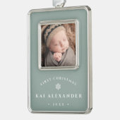 シンプルクラシックベビー初めてのクリスマス写真 シルバープレートフレームオーナメント (左)