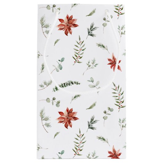 シンプルクラシックポインセティアベリーグリーンクリスマスクリスマス スモールペーパーバッグ (裏面)