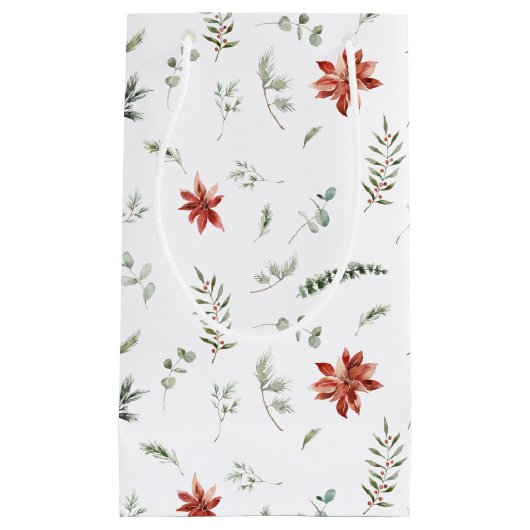 シンプルクラシックポインセティアベリーグリーンクリスマスクリスマス スモールペーパーバッグ (正面)