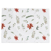 シンプルクラシックポインセティアベリーグリーンクリスマスクリスマス ラージペーパーバッグ (裏面)