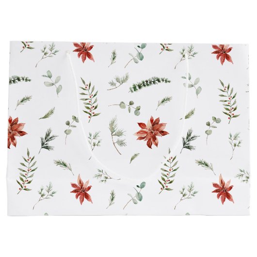 シンプルクラシックポインセティアベリーグリーンクリスマスクリスマス ラージペーパーバッグ (裏面)