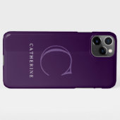 シンプルクラシックミッドナイトパープルスクリプトモノグラム iPhoneケース (裏面横)