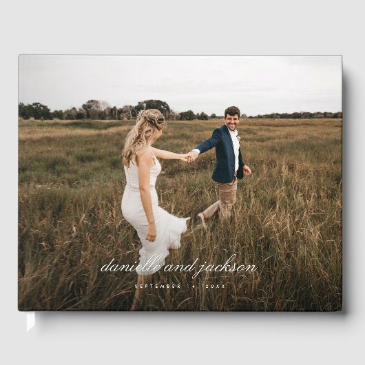 シンプルクラシックモダンScriptフルフォト結婚s ゲストブック (正面)