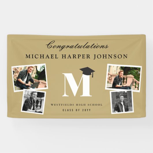 シンプルクラシックモノグラム4写真卒業パーティー 横断幕 (横)