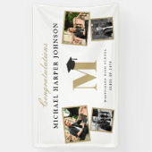 シンプルクラシックモノグラム4写真卒業パーティー 横断幕 (縦)