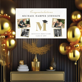 シンプルクラシックモノグラム4写真卒業パーティー 横断幕