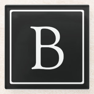 シンプルクラシックモノグラム 白い文字 ガラスコースター