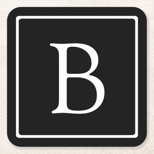 シンプルクラシックモノグラム |白い文字 スクエアペーパーコースター (正面)