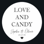 シンプルクラシックラヴ及びキャンディハート結婚式の引き出物 ラウンドシール<br><div class="desc">Aクラシック Black Thank You's Sticker 結婚 feat "Love and Candy"をクラシックのフォントに貼ったステッモダンクエレガント。名前パーソナライズされたとデートで簡単に結婚出来る。</div>