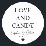 シンプルクラシックラヴ及びキャンディハート結婚式の引き出物 ラウンドシール<br><div class="desc">Aクラシック Black Thank You's Sticker 結婚 feat "Love and Candy"をクラシックのフォントに貼ったステッモダンクエレガント。名前パーソナライズされたとデートで簡単に結婚出来る。</div>