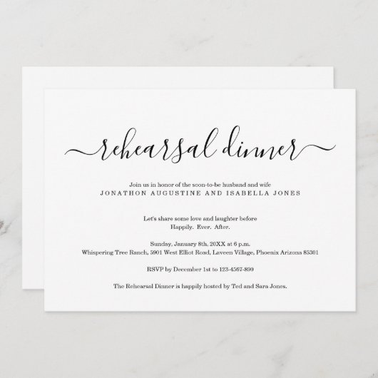 シンプルクラシックリハーサルディナー招待状 招待状 (正面/裏面)