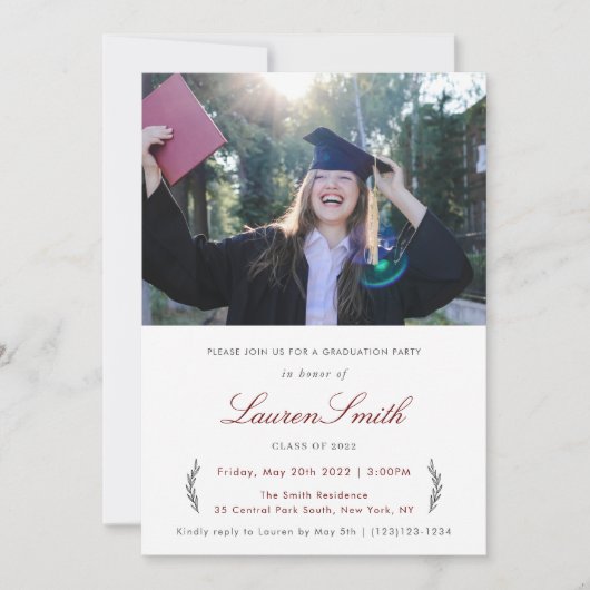 シンプルクラシック写真卒業パーティー招待状 招待状 (正面)