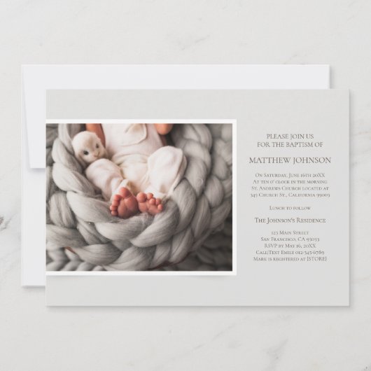 シンプルクラシック写真 | ボーイバプテスマ招待状 招待状 (裏面)