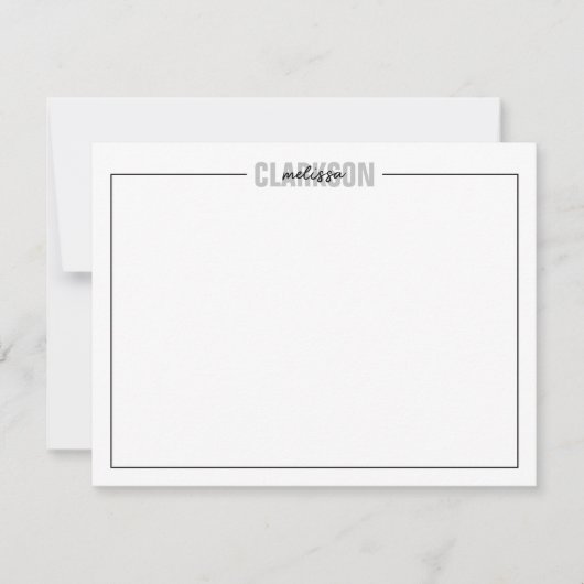 シンプルクラシック名の重ね縁ど付け ノートカード (正面)
