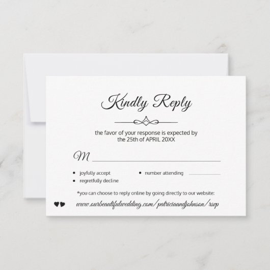 シンプルクラシック書の白黒結婚の 出欠カード (正面)