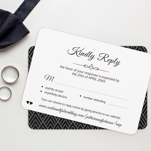 シンプルクラシック書の白黒結婚の 出欠カード