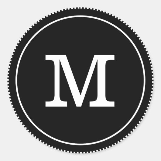 シンプルクラシック白黒モノグラム ラウンドシール (正面)