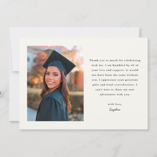 シンプルクラシック白黒写真卒業 サンキューカード (裏面)