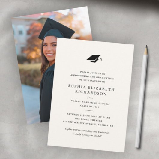 シンプルクラシック白黒写真卒業 案内状