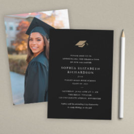 シンプルクラシック白黒写真卒業 案内状