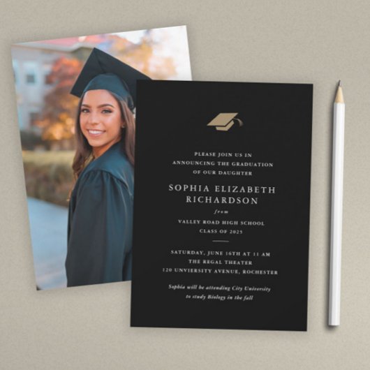 シンプルクラシック白黒写真卒業 案内状