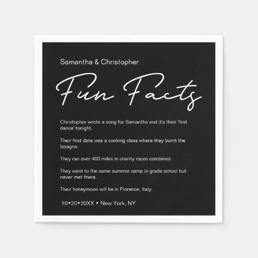 シンプルクラシック白黒結婚のおもしろい事実 スタンダードカクテルナプキン (正面)