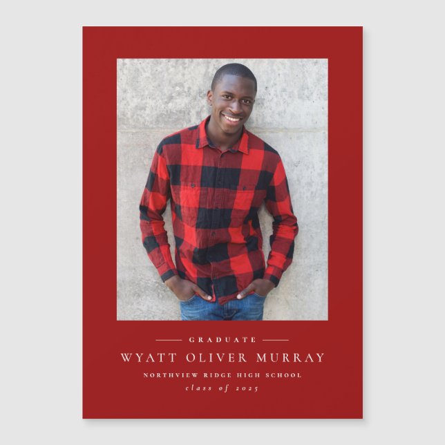 シンプルクラシック赤卒業発表磁石 (正面)