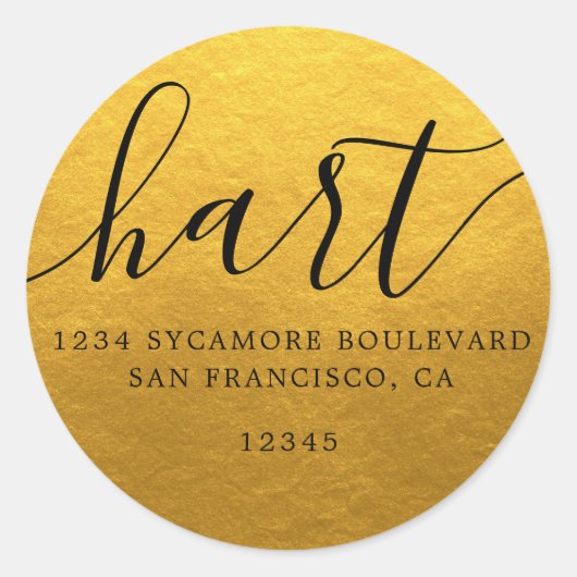 シンプルクラシック金ゴールドファミリー差出人住所ラベル ラウンドシール (正面)