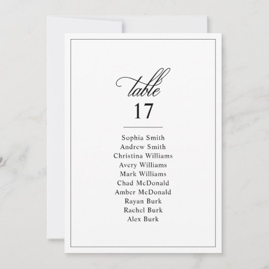 シンプルクラシック黒と白結婚のテーブル番号 招待状 (正面)