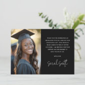 シンプルクラシック黒写真卒業 サンキューカード (スタンド正面)