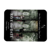 シンプルクラシック3枚の写真コラージュ婚約したカップル マグネット (横)