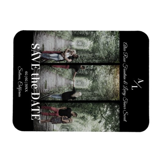 シンプルクラシック3枚の写真コラージュ婚約したカップル マグネット (横)