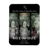 シンプルクラシック3枚の写真コラージュ婚約したカップル マグネット (縦)