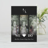 シンプルクラシック3枚の写真コラージュ婚約したカップル 招待状 (スタンド正面)