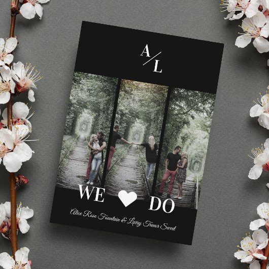 シンプルクラシック3枚の写真コラージュ婚約したカップル 招待状