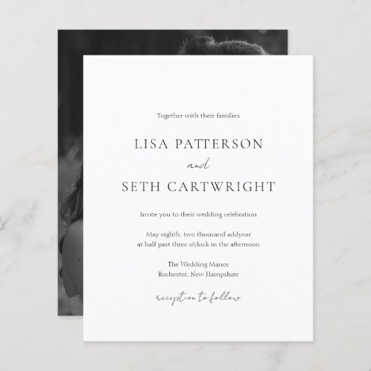 シンプルクラシックPhoto Budget結婚式招待状 (正面/裏面)