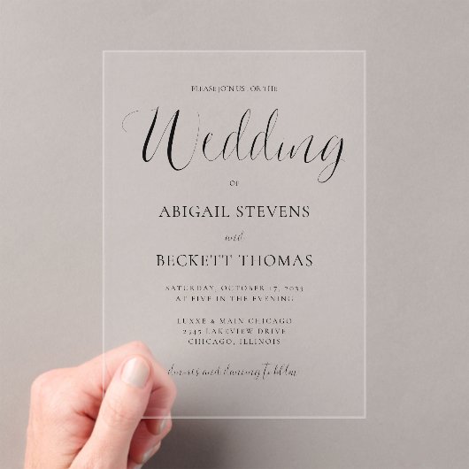 シンプルクラシックScript結婚の アクリル招待状 (インサイチュ (ポータブル))