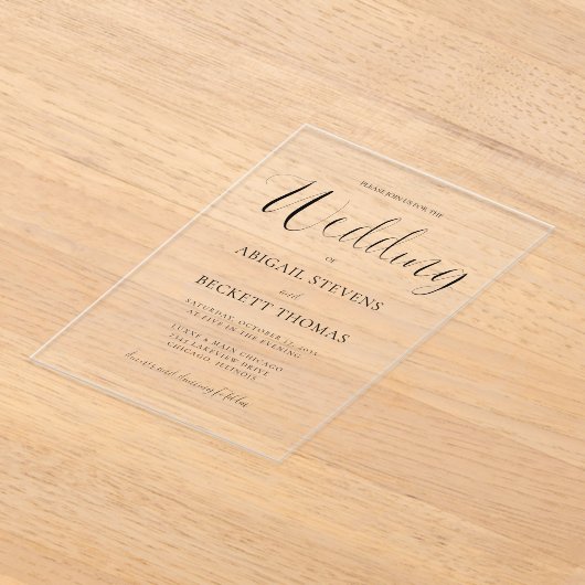 シンプルクラシックScript結婚の アクリル招待状 (レイダウン)