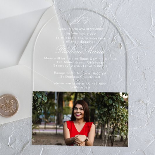 シンプルクラシックScript XV Photo Quinceanera アクリル招待状