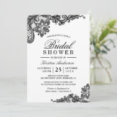 シンプルクラシーシック白黒レースブライダルシャワー 招待状 (スタンド正面)