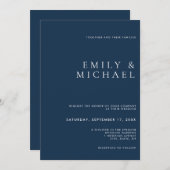 シンプルクラシーネイビーブルー結婚式招待状 招待状 (正面/裏面)
