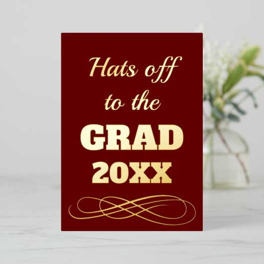 シンプルクラスのブルゴーニュ帽子が卒業まで 箔招待状 (立ち正面)