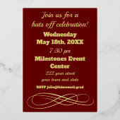 シンプルクラスのブルゴーニュ帽子が卒業まで 箔招待状 (裏面)