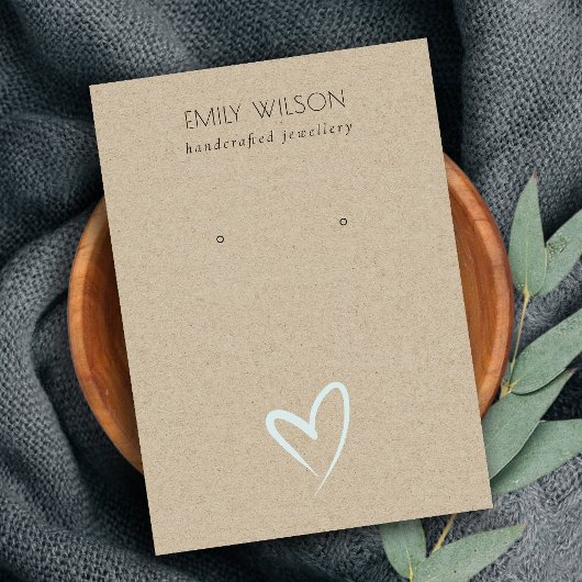 シンプルクラフトブルーハートスタッドイヤリングディスプレイ 名刺