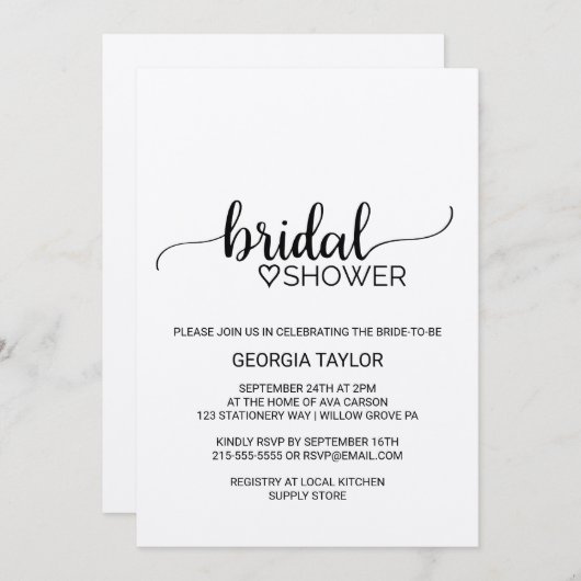 シンプルクラフト書道ブライダルシャワー 招待状 (正面/裏面)
