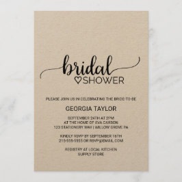 シンプルクラフト書道ブライダルシャワー 招待状